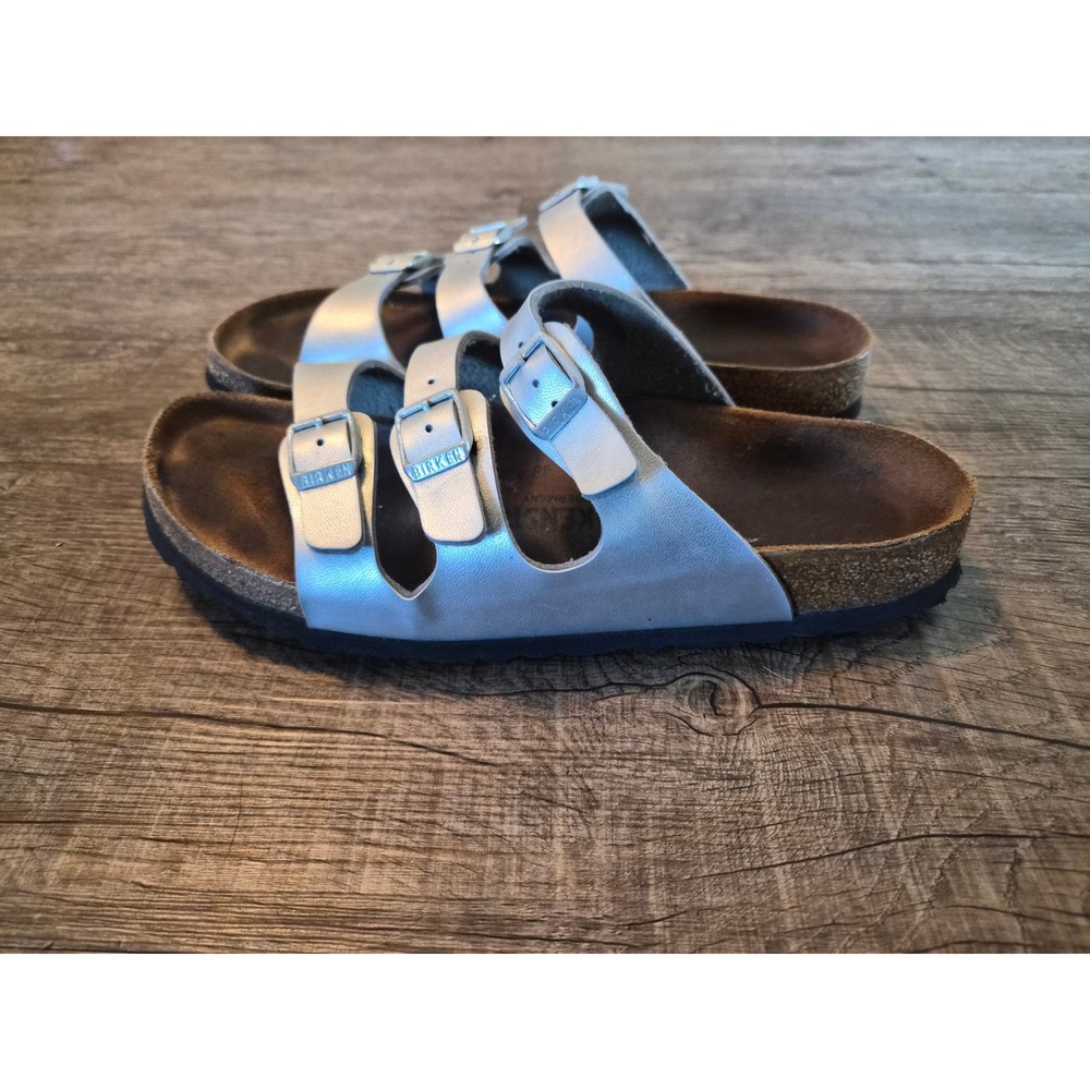 Birkenstock Florida Fresh Metallic Silver Three Strap Sandals Size 41